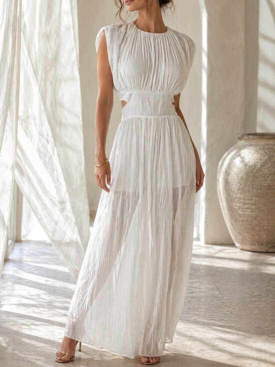 Zara Dresses & Skirts - NWT ZARA Pleated Chiffon Maxi Dress Side Cutout Detail in White Women's Size XS